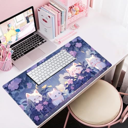 Kawaii Cat Desk Mat XXL Extended Purple Gaming Mouse Pad Large Mousepad
