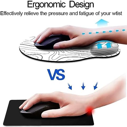 Ergonomic Mouse Pad with Wrist Support,Mouse Pad with Wrist Rest,Relieve Wrist Pain Mousepad Non-Slip Rubber Base,Mouse Pads for Desk,Computers,Laptop,Office,Home,Accessories White Topographic Line