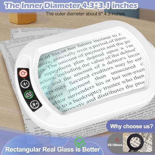 Drdefi 12X Square Magnifying Glass with Light and Stand, Real Glass LED Lighted Magnifier, 5 Color Modes Stepless Dimmable, Hands-Free Mag Desk Lamp with Clamp for Reading Craft Hobby Close Work White