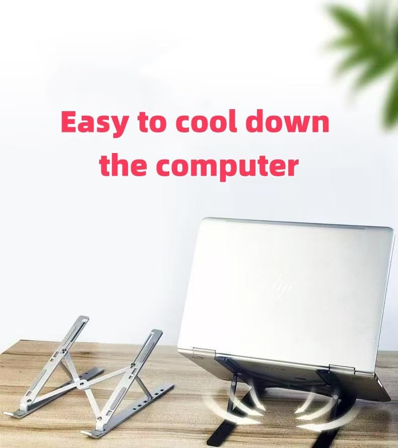 Adjustable Laptop Stand - Aluminum Foldable Portable Computer Riser for 10-15.6 Inch Laptops, Ergonomic Design with Storage Bag, Compatible with MacBook Air/Pro, HP, Dell Silver