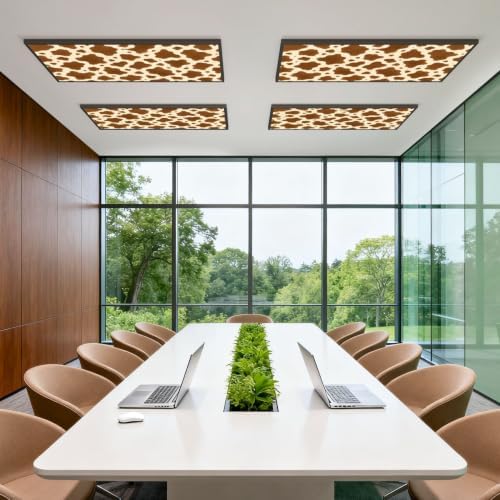 4 Pcs Fluorescent Light Covers for Ceiling Lights Fashionable cow leather brown Magnetic Light Filters Decorative for Classroom Office Hospital Home 4x2 Ft