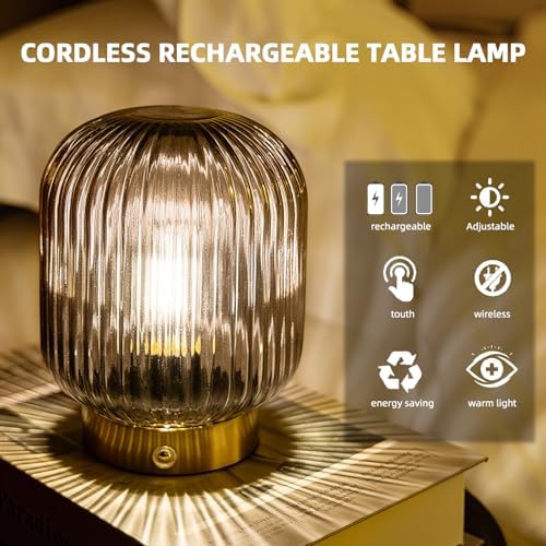 MJ PREMIER Rechargeable Table Lamp, Cordless Lamp with Memory Function,Gray