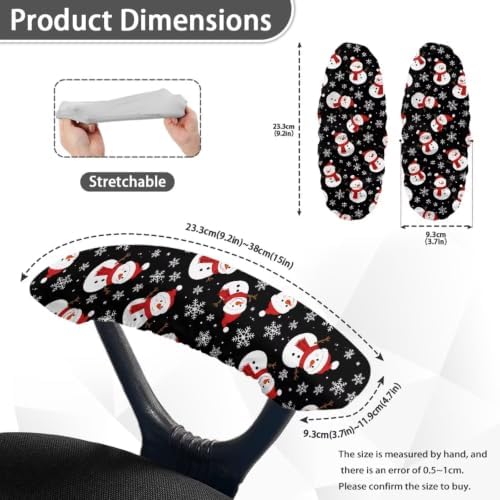 2 Pcs Office Chair Armrest Covers, Snowman Snowflake Print Removable Stretchable Office Chair Arm Covers, Soft Comfort Office Chair Arm Rest Covers, Christmas Home Decorations
