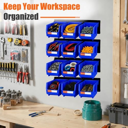 12pc Wall-Mounted Storage Organizer Set with Metal Rails Blue