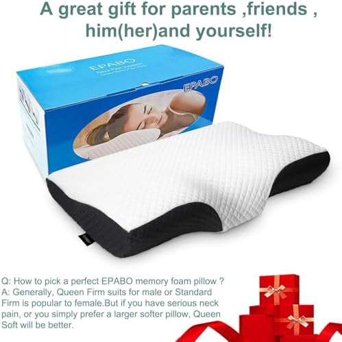 EPABO Contour Memory Foam Pillow Orthopedic Sleeping Pillows, Ergonomic Cervical Pillow for Neck Pain - for Side Sleepers, Back and Stomach Sleepers, Free Pillowcase Included (Firm & Standard Size