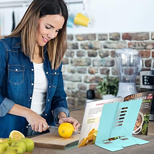 Honagu Metal Desk Book Holder, Hands Free Adjustable Cookbook & Document Holder, Ideal for Music Books, Textbooks, Recipes, Tablets & iPads (Light Lake Green)
