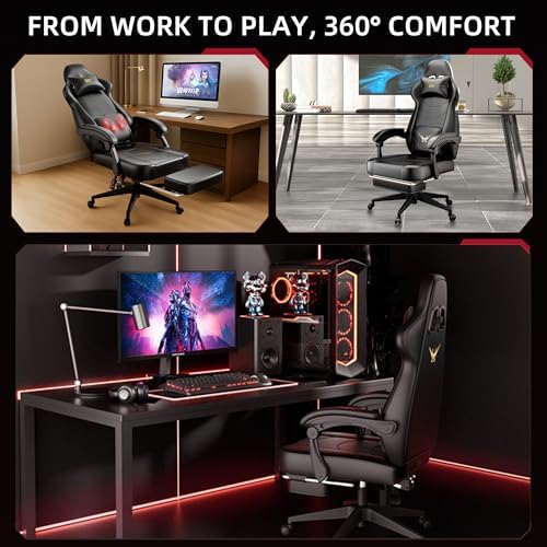Gaming Chair for Adults with Footrest & Shiatsu Massage Lumbar