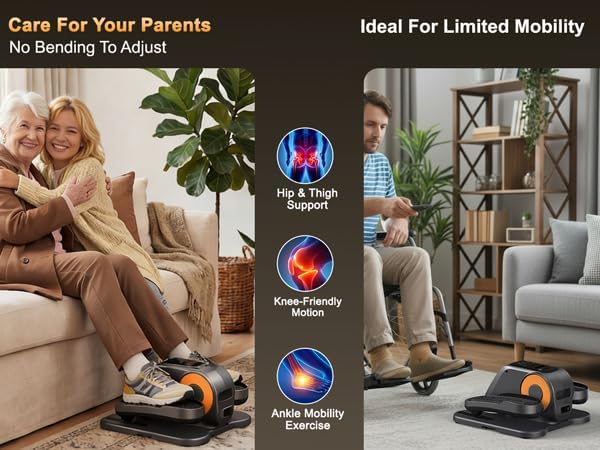 Under Desk Elliptical Machine, Quiet Seated Leg Exerciser for Home Office, Adults and Seniors, Remote Control, 12 Speeds, 3 Auto Modes, Forward/Reverse, Fully Assembled, Gray