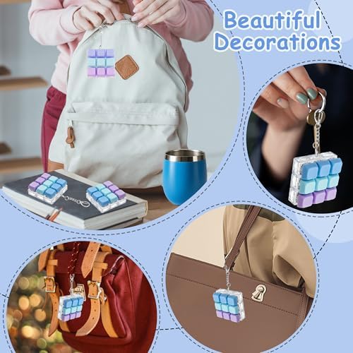 Keyboard Fidget Toy, Keyboard Fidget Keychain 9-in-1 Keyboard Decompression Button Finger Clicker Toys Stress Relief Fidget Gifts (3 Colors- Blue Purple)