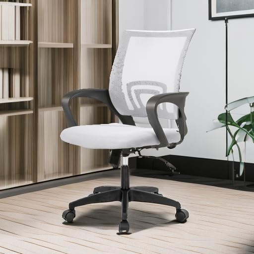 PayLessHere Home Office Chair - Adjustable Ergonomic Chair with Lumbar Support, Armrest, Executive Style, High Density Mesh, 360 Degree Swivel, for Men & Women (White)