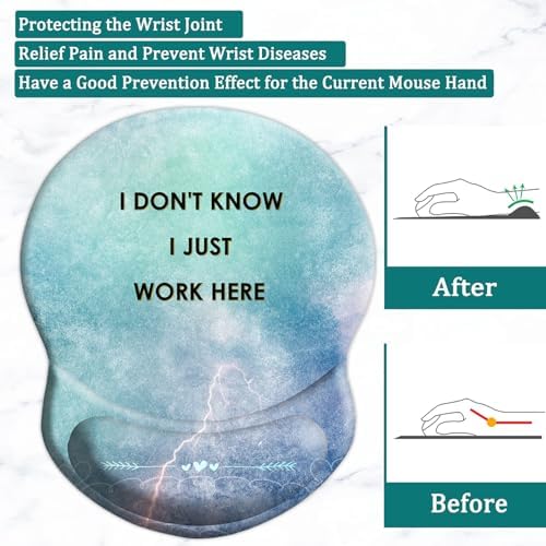 Ergonomic Wrist Support Mouse Pad - Comfortable Computer Mouse Pad with Non-Slip PU Base for Home Office Working Gaming (I Don't Know I Just Work Here)