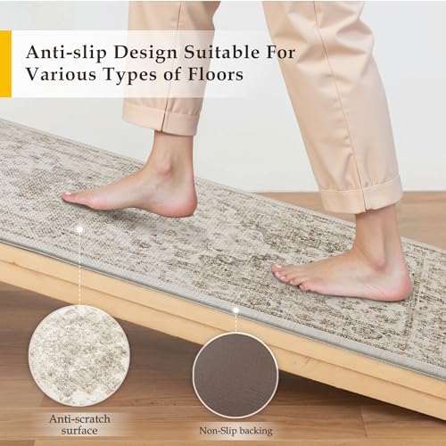 Anti Fatigue Brown Neutral Non-Slip Kitchen Mat 2 Piece