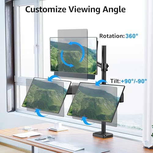 MOUNTUP Triple Monitor Mount Fits Max 32 Inch Screen, Holds 4.4-17.6lbs, 3 Monitors Desk Mount, Triple Monitor Stand for Desk, Adjutable Arm with Clamp/Grommet Base, for Home Office, 75x75/100x100
