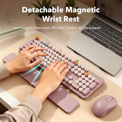 Wireless Keyboard and Mouse, Round Keycaps, Magnetic Wrist Rest, Dusty Rose