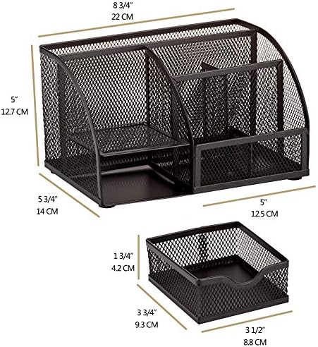 Annova Mesh Desk Organizer Office with 7 Compartments + Drawer/Desk Tidy Candy/Pen Holder/Multifunctional Organizer (Black)