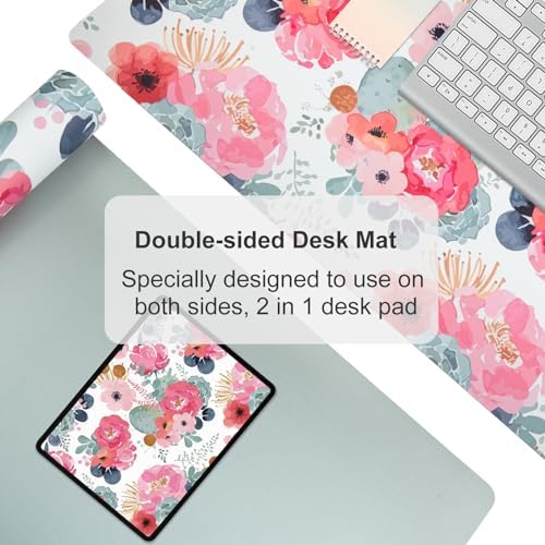 QIYI PU Leather Large Mouse Pad, Waterproof Desk Mat, 31.5" x 15.7", Peony