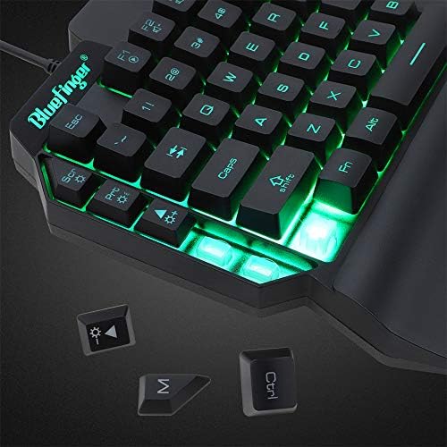 One Hand RGB Gaming Keyboard and Backlit Mouse Combo, USB Wired Rainbow Letters Glow Single Hand Mechanical Feeling With Wrist Rest Support, Gaming Set for Game