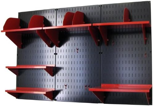 Wall Control Office Organizer Unit Wall Mounted Office Desk Storage and Organization Kit Black Slotted Wallboards and Red Accessories