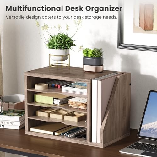 Wooden Mail Organizer, Desk Organizer with 3 Adjustable Shelves