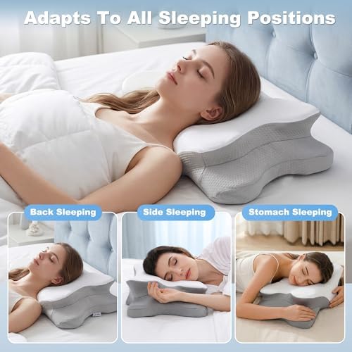 VYLEE Ergonomic Memory Foam Pillow for Side & Back Sleepers – Cooling Cervical Support Pillow for Neck & Shoulder Comfort – Breathable Washable Cover, Bed Pillow for Deep Sleep