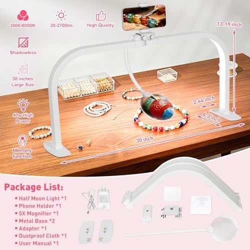 HITTI Half Moon Light for Nail Desk with 5X Magnifier, 30" Foldable