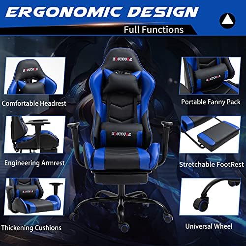 Blue Ergonomic High Back PC Racing Massage PU Leather Gaming Chair