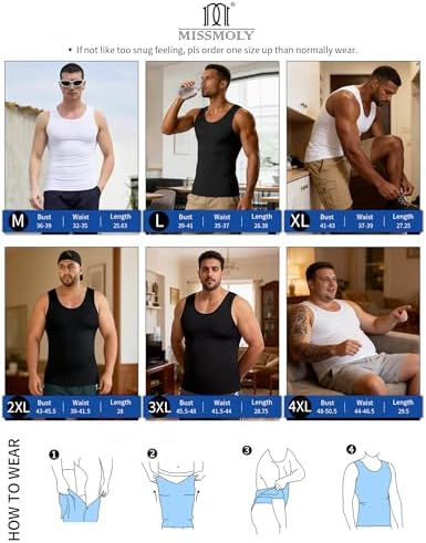 MISS MOLY 2 Pack Compression Shirt Mens Shapewear Tummy Control Posture Corrector Undershirt Tank Sleeveless Top Shaper