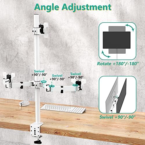 WALI Tall Triple Monitor Stand, Fully Adjustable Three Monitor Desk Mount Fits 3 Screens up to 27 inch, 22 lbs. Weight Capacity per Arm (M003-W), White