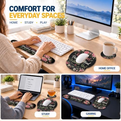 Flowers Mouse Pad with Wrist Rest, Keyboard Support and Coaster