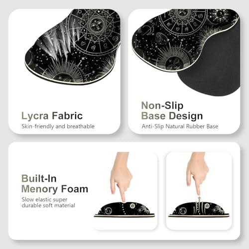 Gaming Mouse Pad Keyboard Wrist Support, 4 in1 Mousepad Set with Wrist Keyboard Rest, Computer Desk Mat, Non-Slip Desk Pad Protector with Memory Foam Easy Typing Pain Relief I Moon Sun Cosmic