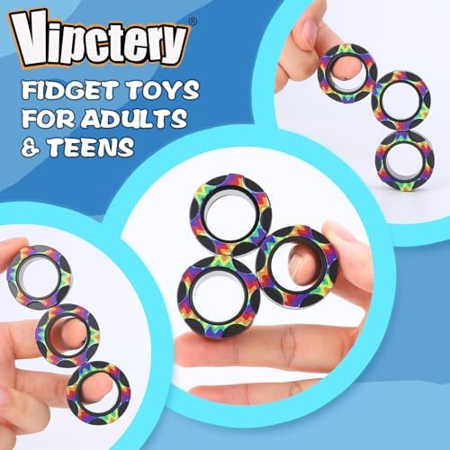 8Pcs Fidget Toys for Kids ADHD Autism Toys Adults EDC Cool Gadgets Desk Toys Fidgets for Classroom Magnetic Fidget Rings Figette Spinner Easter Basket Stuffers Gifts for Teens Boys