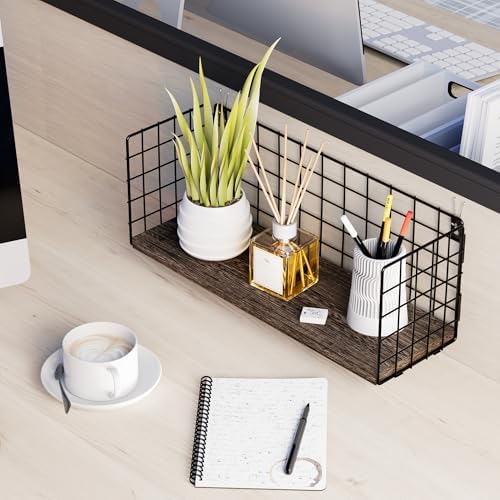 Floating Cubicle Shelf with Hooks, Paulownia Wood Desktop Organizer for Office Cubicle Decor, Desk Shelf for Top of Desk & Cute Cubicle Accessories for Work