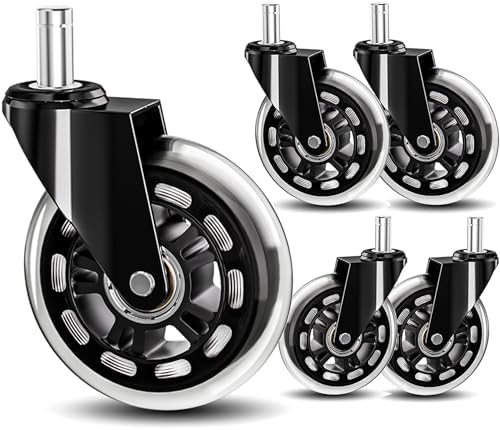 Office Chair Caster Wheels Replacement 3 Inch Roller Blade, Set of 5