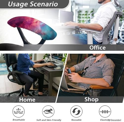 2 Piece Galaxy Print Office Chair Arm Covers, Removable Office Chair Cover Stretchy Armrest Covers for Computer Rotating Boss Chairs, Home Decor