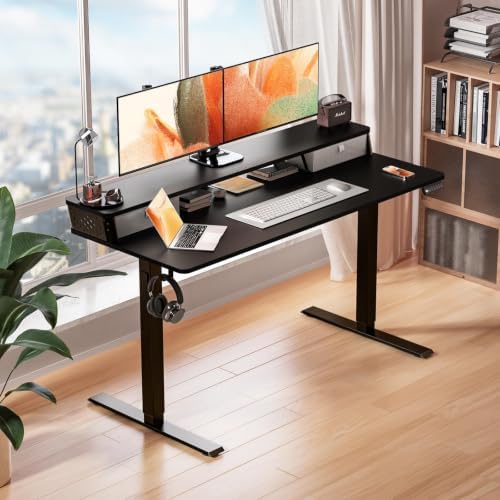Kingant 55x24 Inch Electric Standing Desk with Dual Drawers, Black