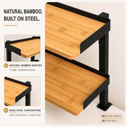 13" Clamp-On Desk Shelf, 2-Tier Bamboo Desktop Organizer