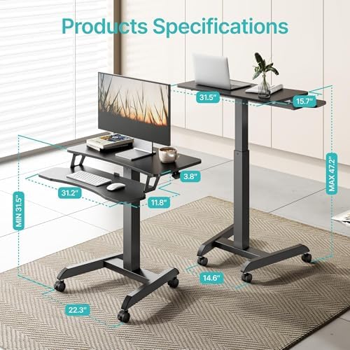 PEGZONE 31.5' Mobile Desk Workstation with Keyboard Tray, for Podium, Black