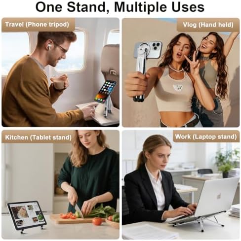 3-in-1 Portable Laptop Stand with Magnetic Phone Holder, White