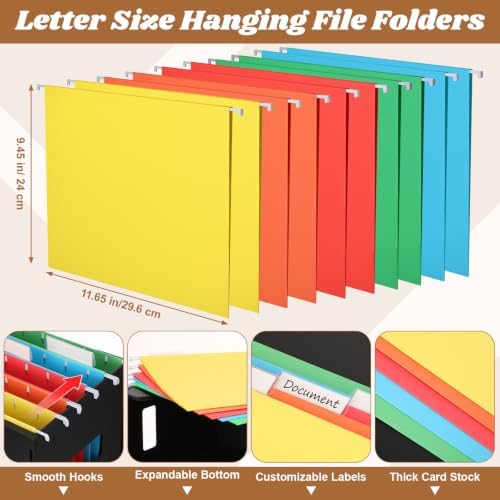Qeeenar 2 Pcs Hanging File Box with 10 Pcs Multicolor Hanging File Folders