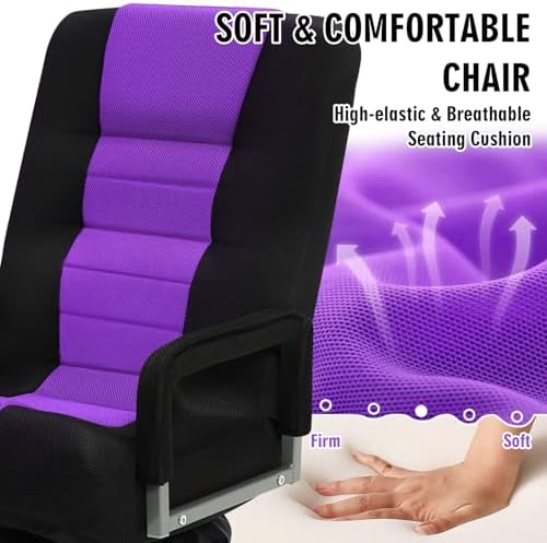 Swivel Floor Gaming Chair w/Armrests,Folding Video Reclining Sofa w/6 Adjustable Position, Padded Backrest & Cushion, Lazy Lounger Couch for E-Sports, Reading, Relaxing, Watching TV, Purple