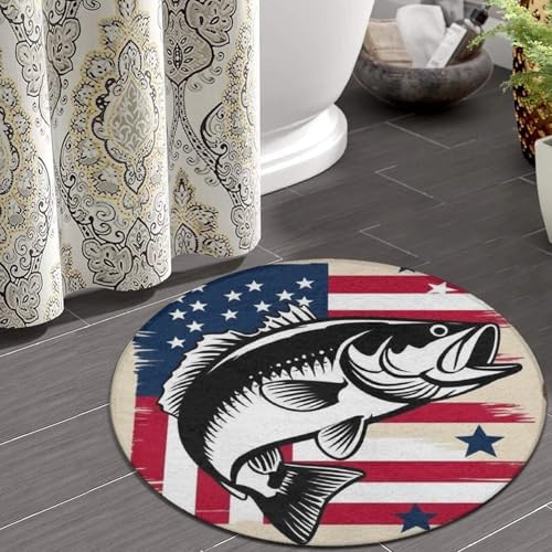 Large Home Decor Mat, Soft Round Yoga Carpet, Non Slip Machine Washable Home Office Circle Rug American Flag Camo Fish