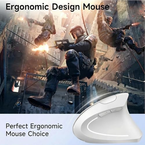 Ergonomic Vertical Wireless Mouse Stylish Rechargeable 2.4G Optical Mice Cordless Mouse with USB Receiver, 800/1200 /1600 DPI, 5 Buttons for Laptop,PC,Mac,Computer (White)
