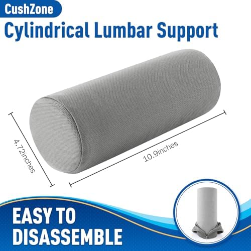CushZone Memory Foam Lumbar Roll Support Pillow, Light Gray