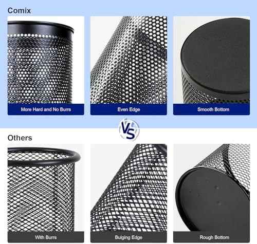 Comix Pen Holder Desk Organizer, Wire Mesh Pencil Cup with Foam Pad and Non-Slip Bottom Office Supplies Desk Accessories for Home Office School, 1 Pack
