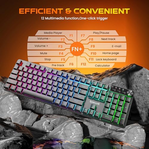 Redragon K521WL Wireless Gaming Keyboard with Knob, Tri-Mode BT/2.4G/USB-C RGB Mechanical Feeling Keyboard with Multimedia Keys, 4000mAh Battery, Anti-Ghosting, Compatible with PC - Upgrade