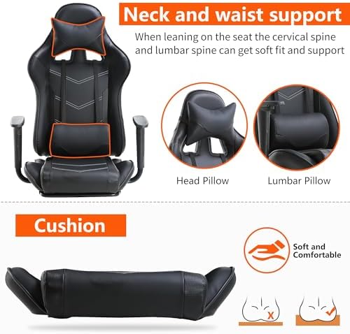 High Back PU Leather Gaming Chairs Computer Chair with Headrest & Lumbar Support, Height Adjustable Wide Seat Gamer Chair Gaming Chairs for Adults, Game Chair with Footrest & Armrest