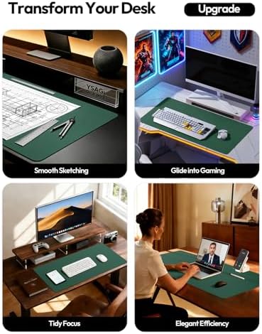 YSAGi Leather Desk Pad Protector, Office Desk Mat, Large Mouse Pad, Non-Slip PU Leather Desk Blotter, Laptop Desk Pad, Waterproof Desk Writing Pad for Office and Home (Seafoam Green, 23.6" x 13.8")