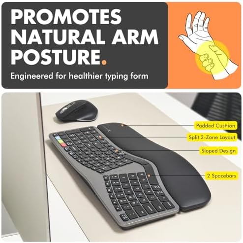 X9 Ergonomic Keyboard and Mouse Wireless Combo - Ergo Split Keyboard with Wrist Rest and Mouse, 2.4G and Bluetooth, Full-Size Wireless Carpal Tunnel Ergonomic Keyboard and Mouse for Laptop and PC