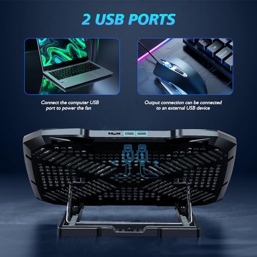 AIMIUZI Laptop Cooling Pad,Gaming Laptop Cooler with 5 Quiet Fans for 12-15.6 Inch,Laptop Cooling Stand with 5 Height Adjustable,2 USB Ports, Phone Stand