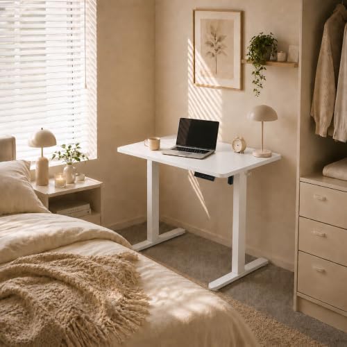 Electric Standing Desk, 32" x 24" Adjustable Height Sit Stand Desk, Small Space Workstation, Compact Computer Desk for Home Office, Stable Steel Frame (White)